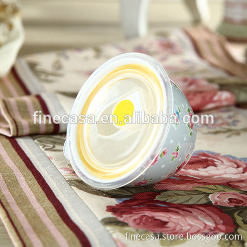 Elegant Style New Bone China Ceramic Rice Bowl with Lid of Spring in Paris